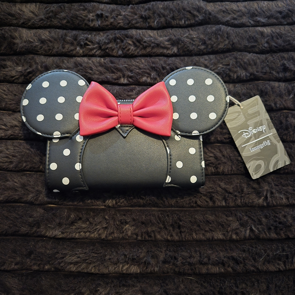 Disney Black and White Polka Dot Kids Wallet with Pink Bow
